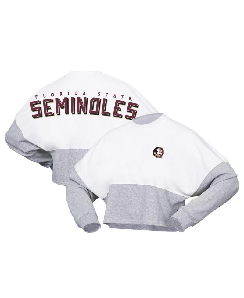 Women's White Florida State Seminoles Heather Block Cropped Long Sleeve Jersey T-shirt