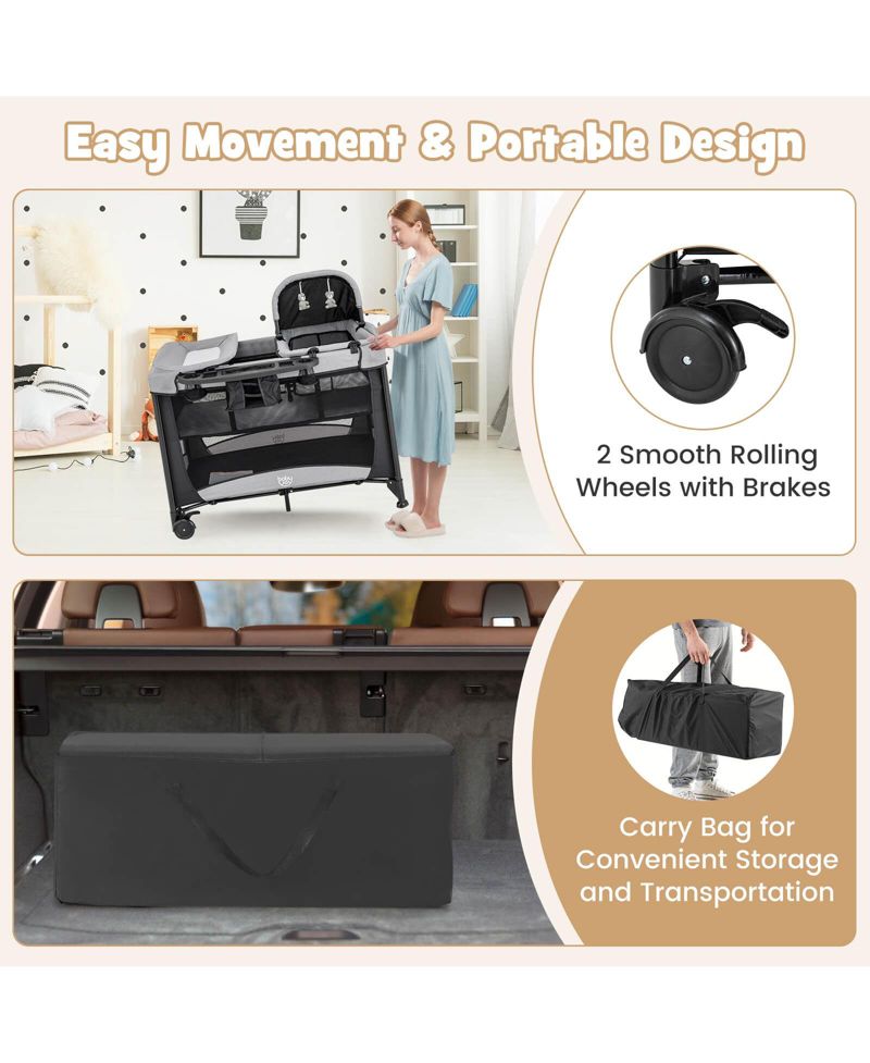 5 in 1 Baby Playard Nursery Center w/ Cradle Storage Basket