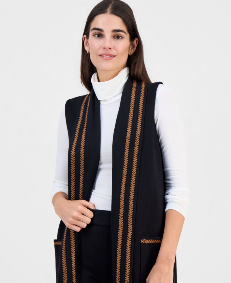 Women's Whipstitch Sleeveless Open-Front Cardigan
