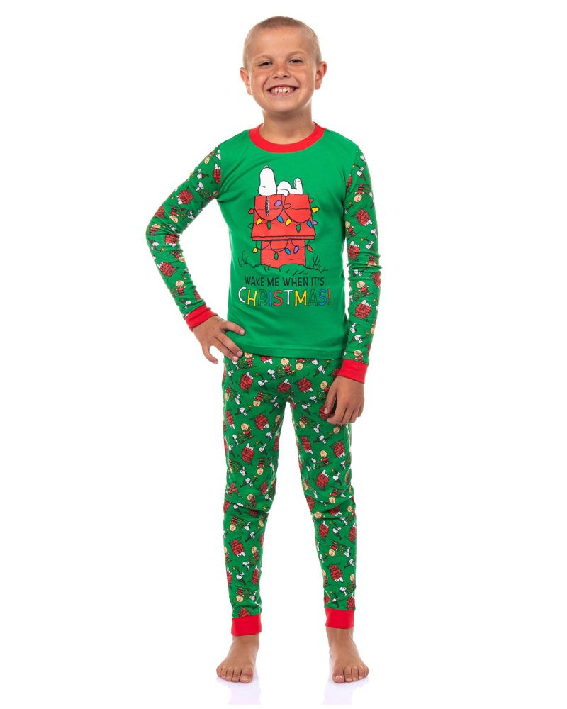 Big Boys Snoopy Wake Me When It's Christmas Holiday 2PC Tight-Fit Pajama Set