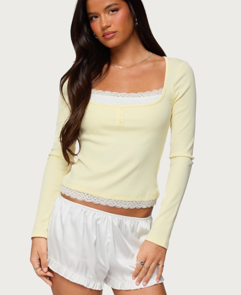 Women's Joana Layered Lacey Henley Top