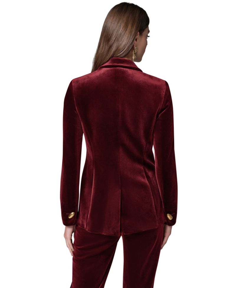Women's Classic Velvet 1-Button Shoulder-Padded Blazer