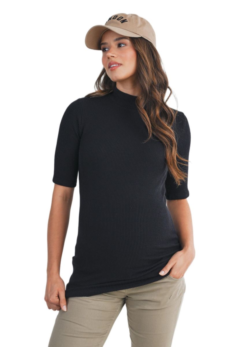 Maternity Ribbed Mock Neck Top