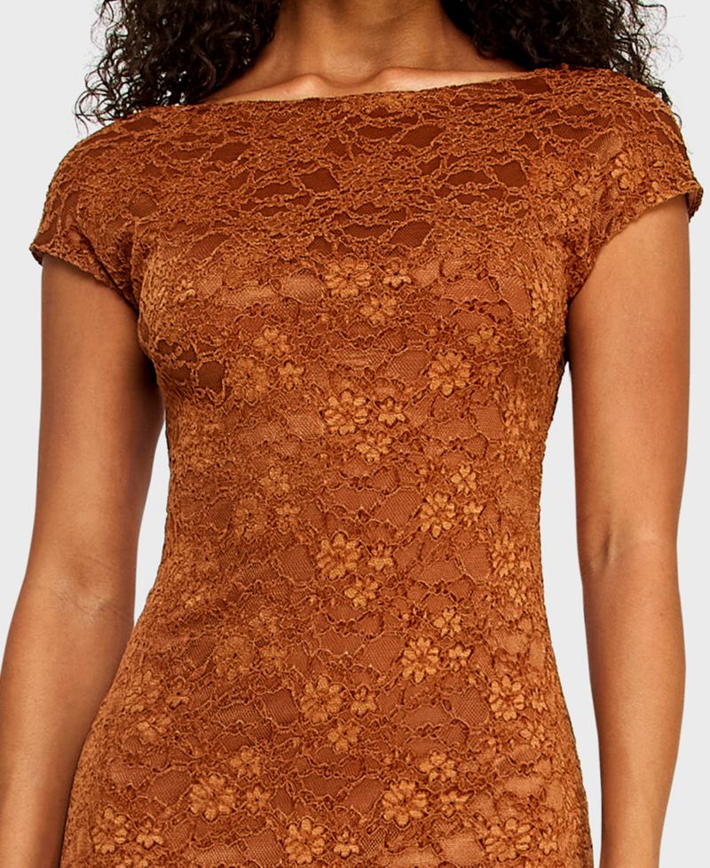 Juniors' Boat Neck Chenille Lace Midi Dress