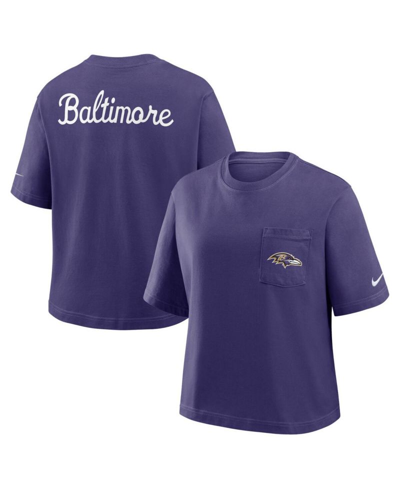 Women's Purple Baltimore Ravens Rewind Pocket Boxy T-Shirt