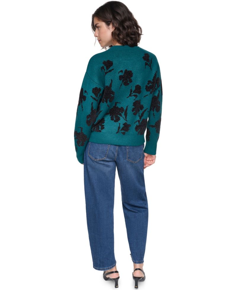 Petite Floral-Sequin Crewneck Sweater