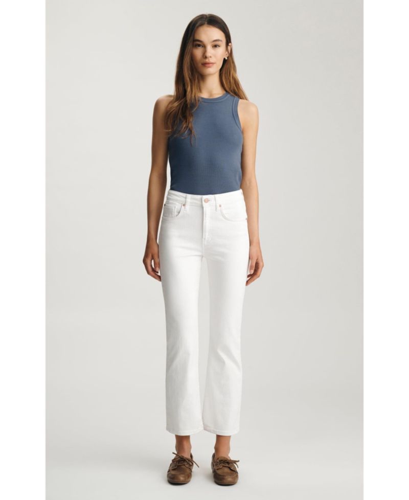 Women's Anika Mid Rise Cropped Flare In White Flex Blue