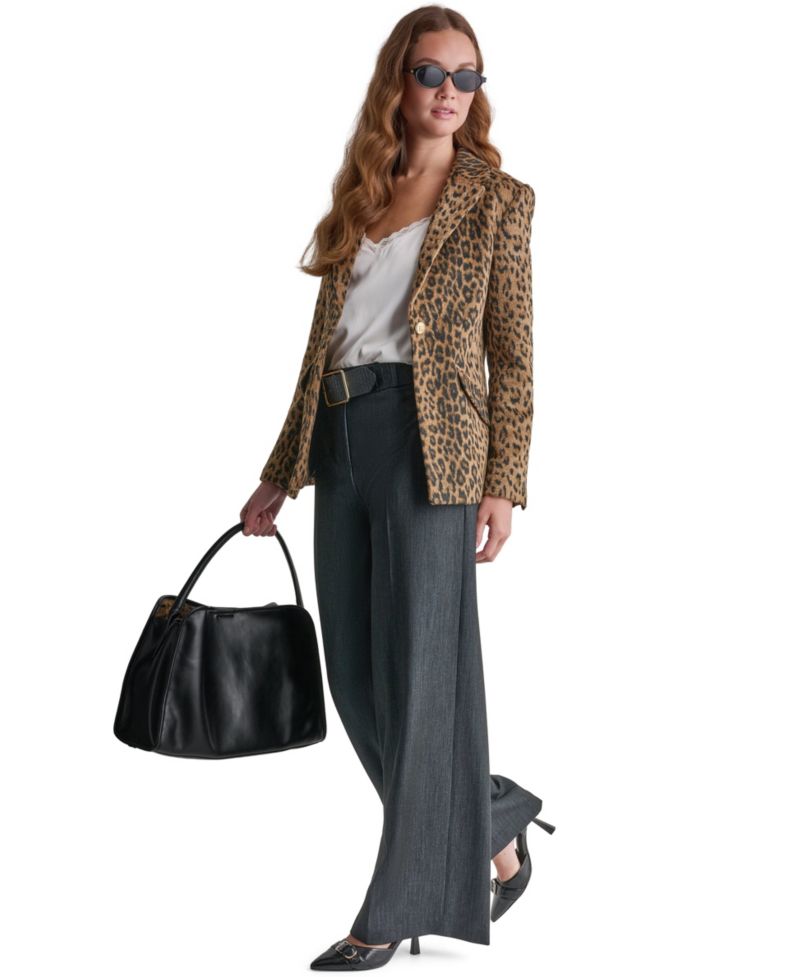 Women's Leopard-Print Shoulder-Padded Blazer