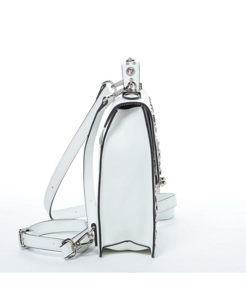 Leather Backpack Purse Convertible Crossbody Bag with Embellishments and Top Handle White Women's Handbag