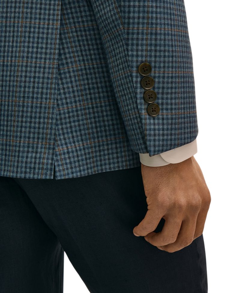 Мужской клетчатый блейзер классического кроя из стрейчевой ткани Brooks Brothers