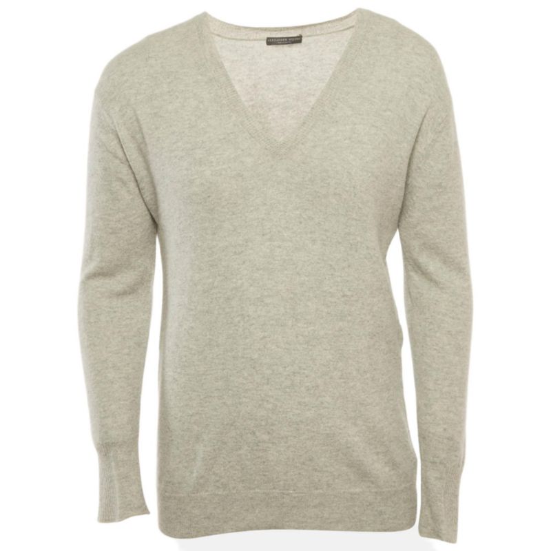 Men's Grey Knit V-Neck Sweater