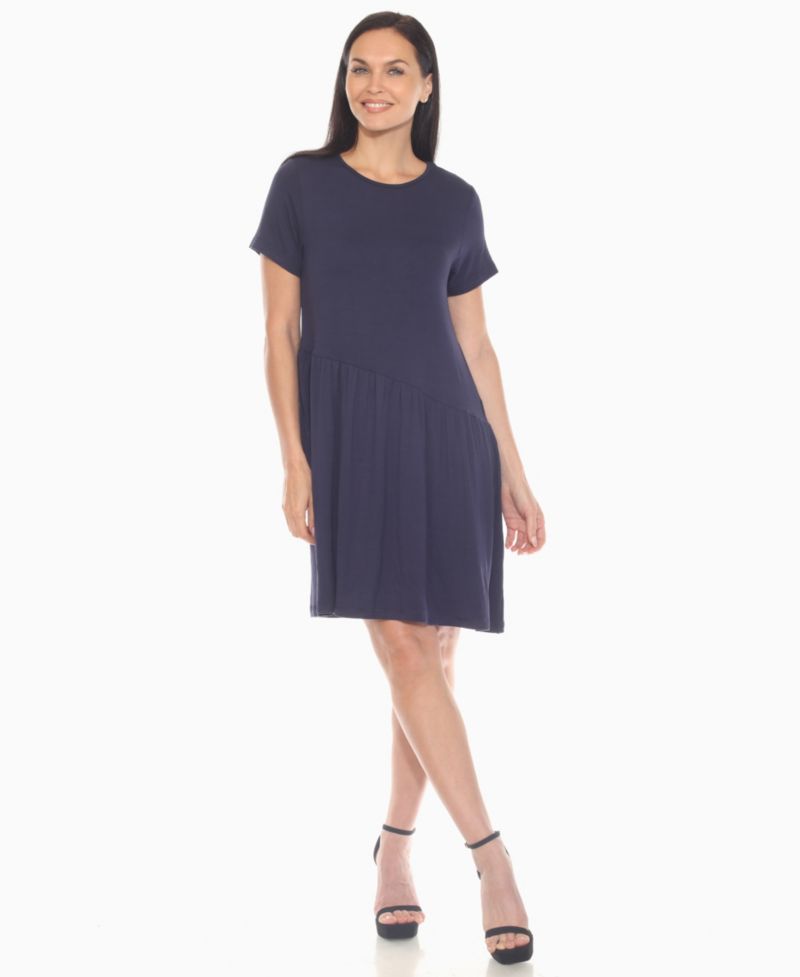 Women's Asymmetrical Waist and Short Sleeve Swing Dress