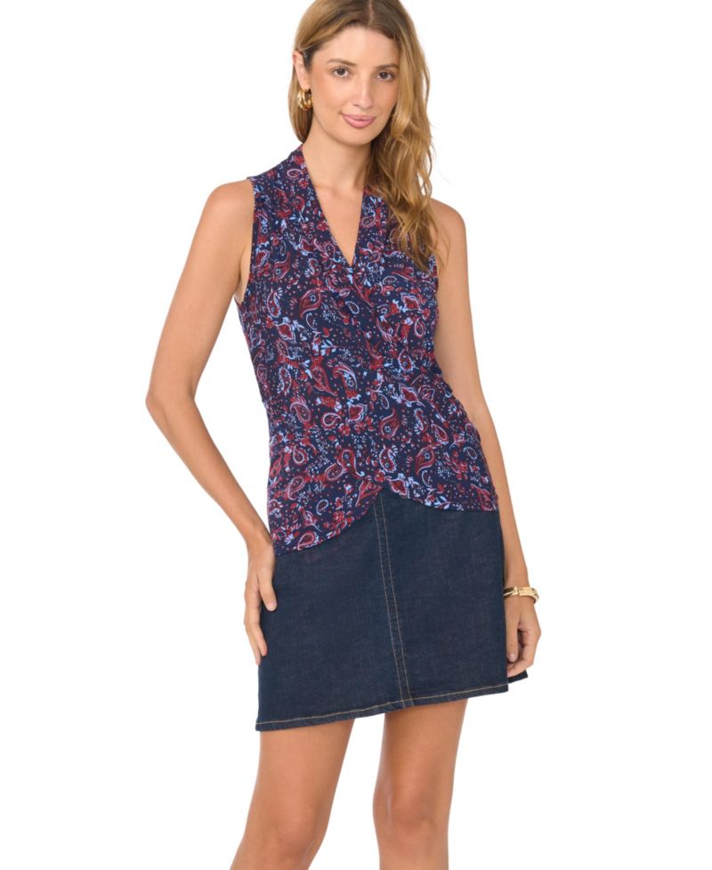 Women's Front Cross Over Wrap Paisley Tank Top