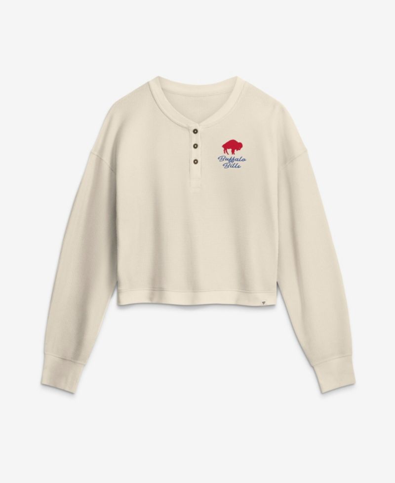 Women's Buffalo Bills Relaxed Cropped Waffle-Knit Long Sleeve Shirt