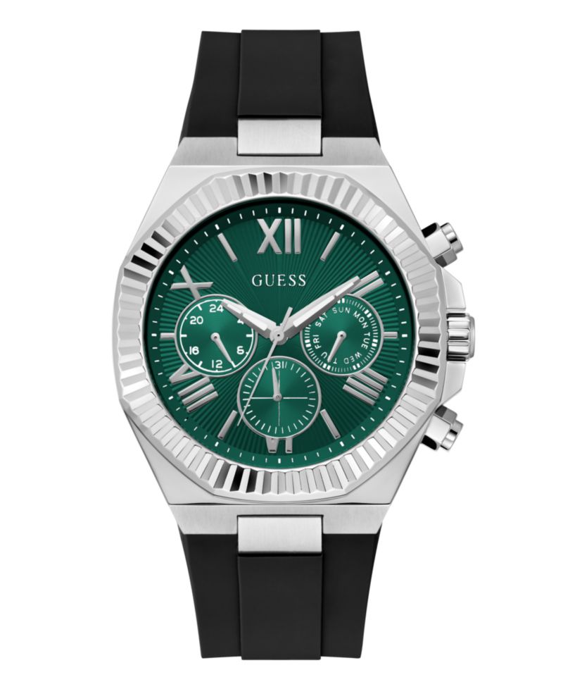 Men's Multi-Function Black Silicone Watch, 44mm