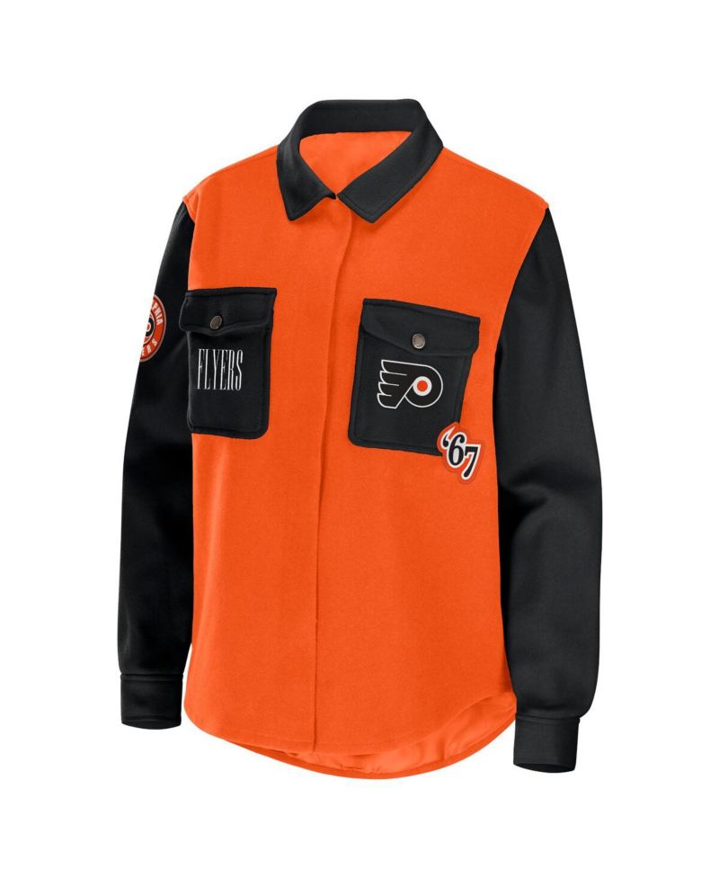 Women's Orange, Black Philadelphia Flyers Colorblock Button-Up Shirt Jacket