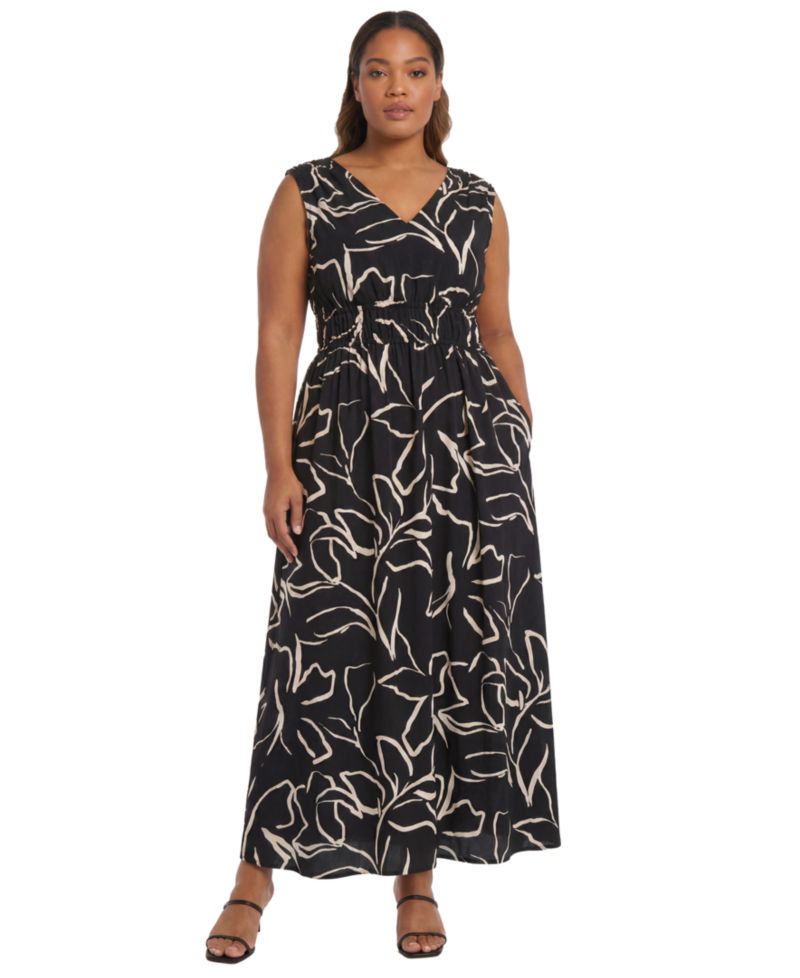 Plus Size Smocked Waist Printed Dress
