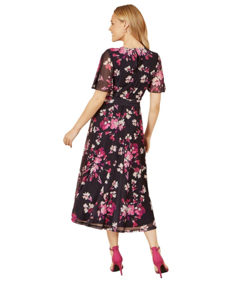 Women's Mesh Skater Floral Midi Dress