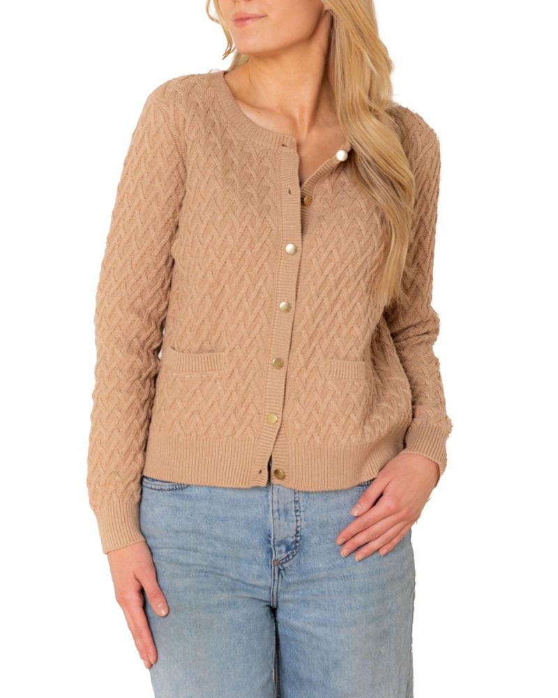 Women's Hope and Henry Organic Herringbone Stitch Cardigan Sweater