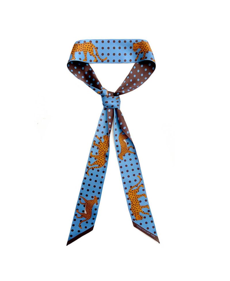 Silk Skinny Scarf Of Blue Leopards Garden
