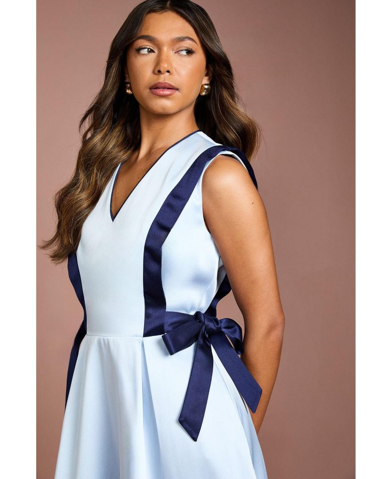 Women's Bow Satin Midi Dress