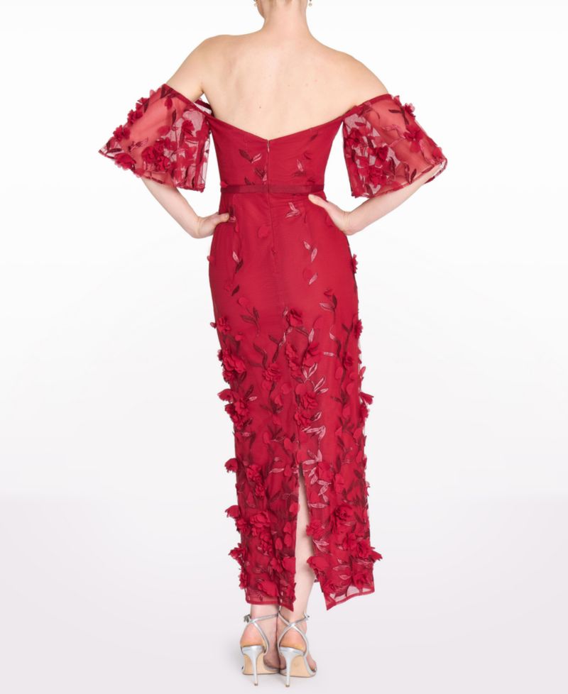 Women's 3D Floral Off-the-Shoulder Midi Dress