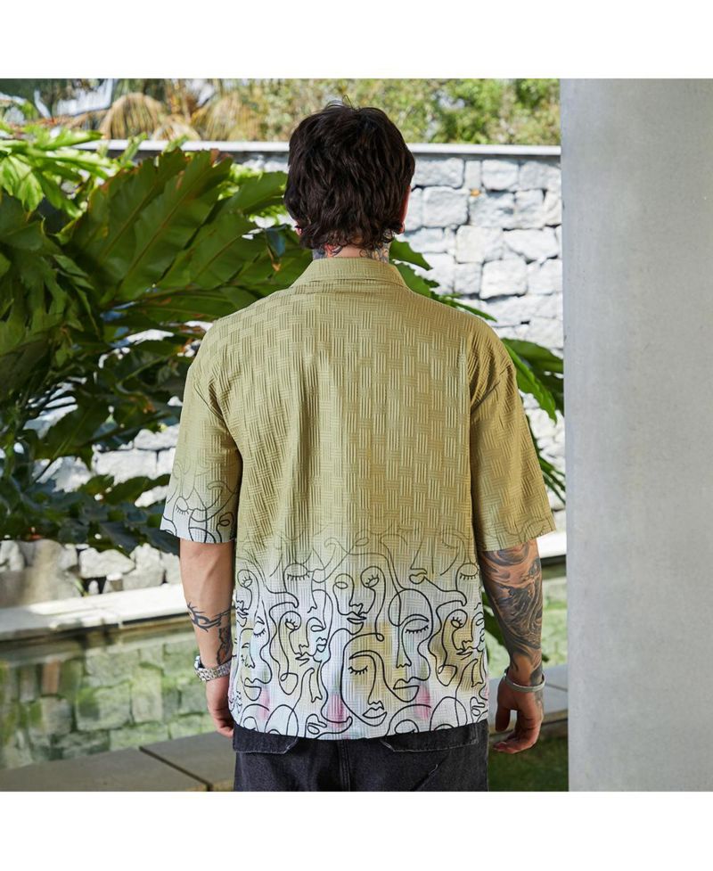 Men's Pistachio Green Faces-Ombre Oversized Shirt