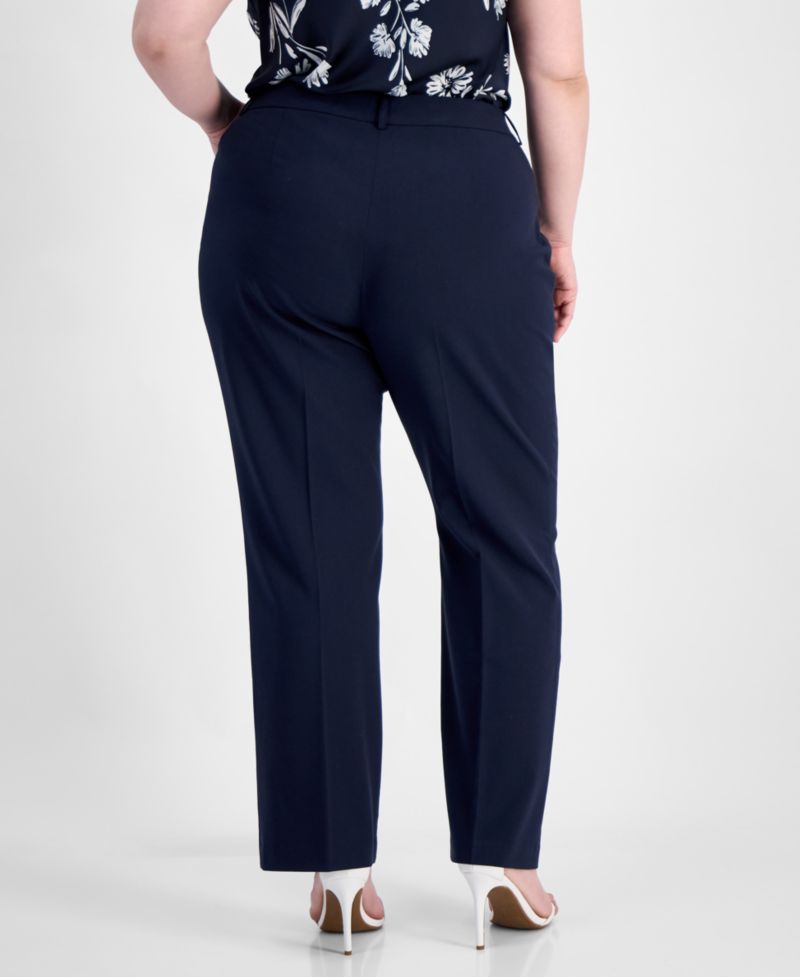 ASL Plus Size Bird Eye Press-Pleat Straight-Leg Pants