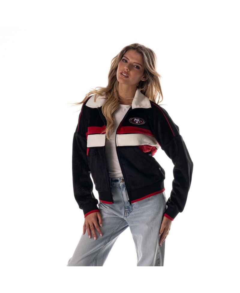 Women's Black San Francisco 49ers Cropped Corduroy Full-Zip Bomber Jacket