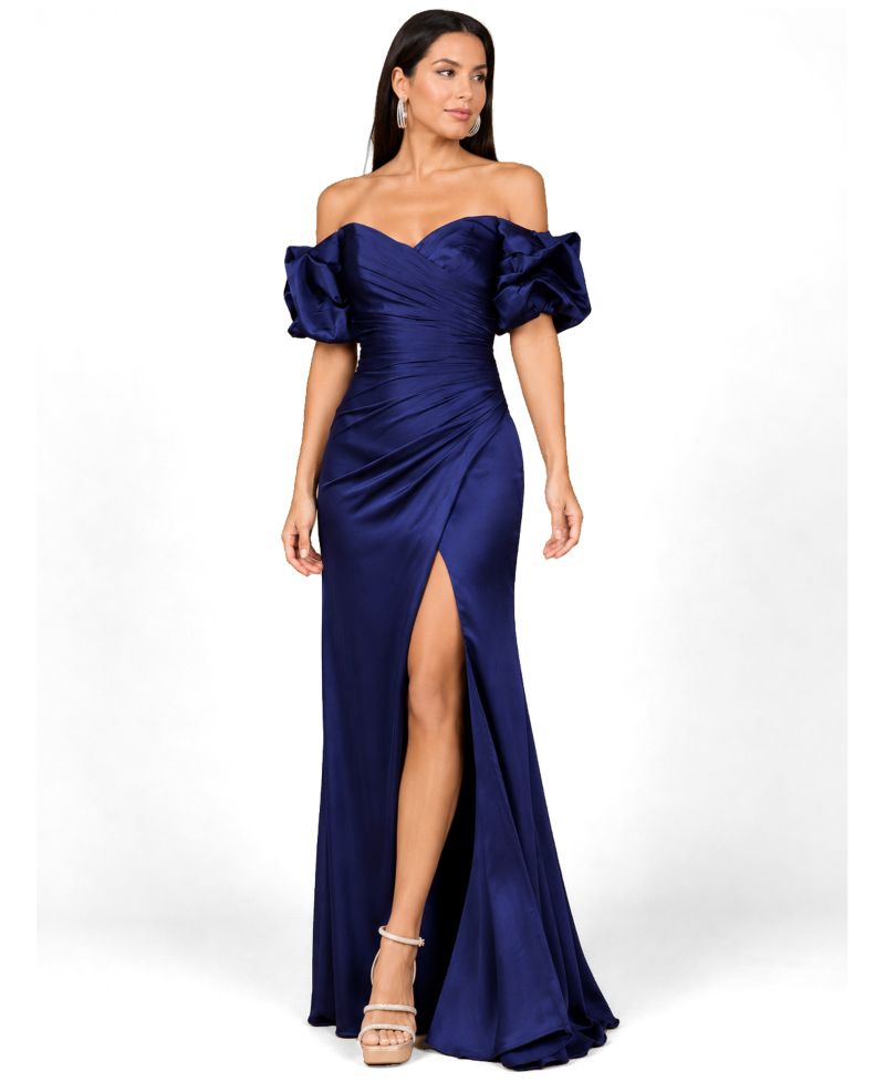 Women's Off Shoulder Satin Dress with Slit