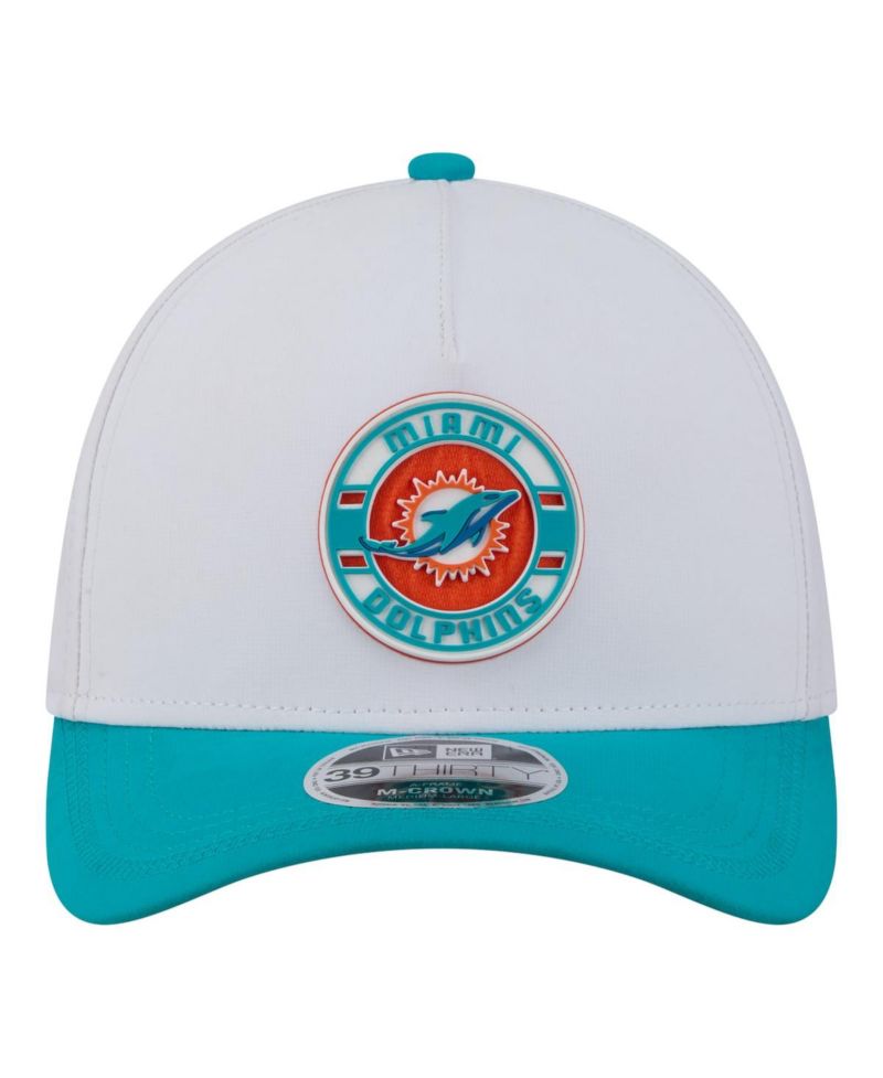Men's White/Aqua Miami Dolphins Patch 39THIRTY A-Frame M-Crown Perforated Flex Hat