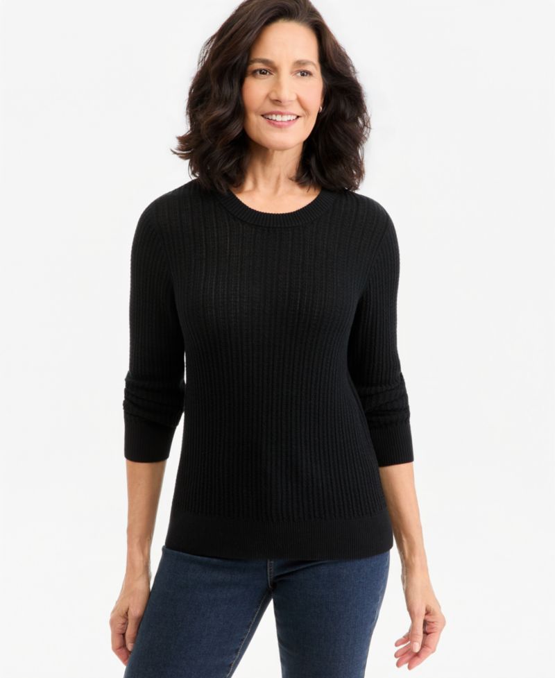 Petite Mix Stitch Crewneck Cotton Sweater, Macy's Exclusive