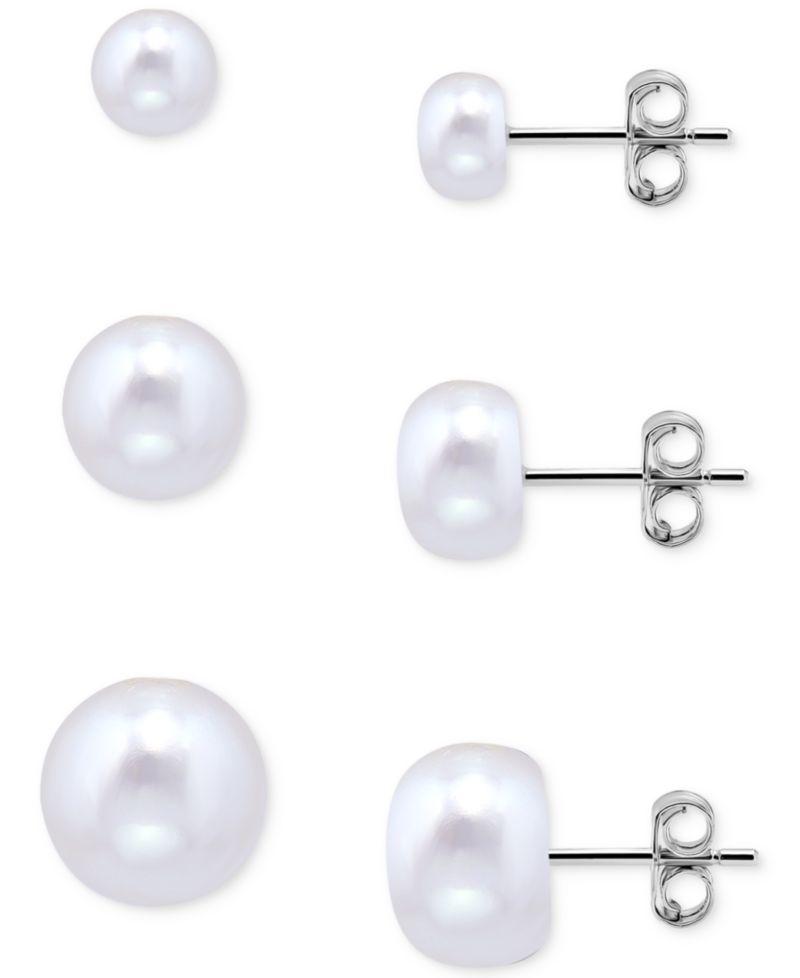3-Pc. Set Freshwater Pearl Graduated Stud Earrings in Sterling Silver