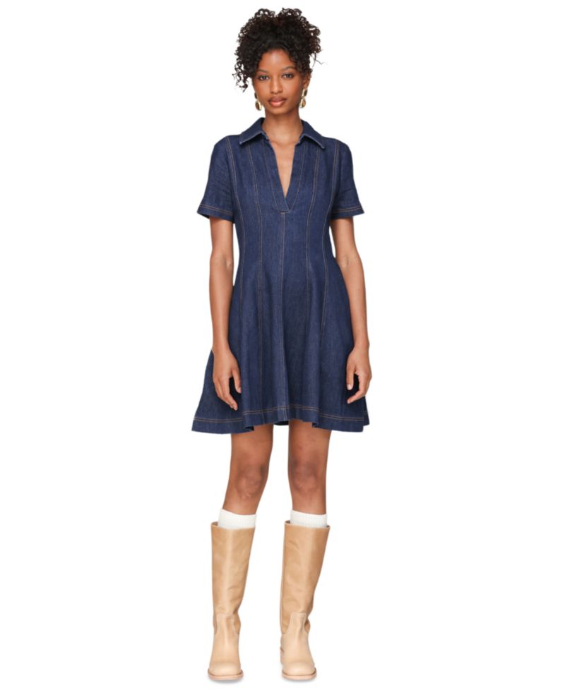 Women's Denim Collared Fit and Flare Mini Dress