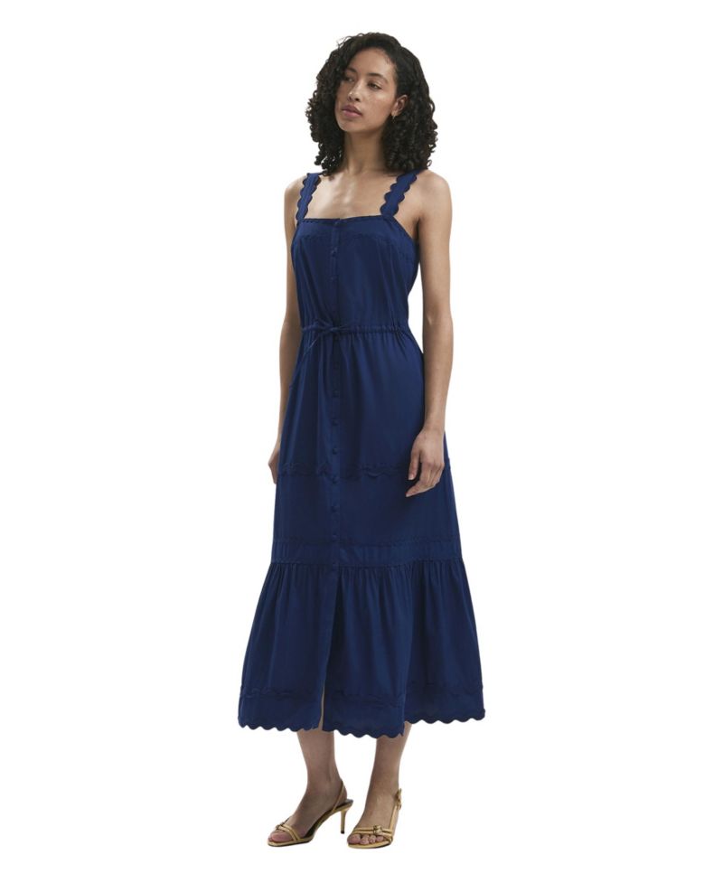 Women's Hallie Cotton-Poplin Square-Neck Ric Rac Detail Midi Dress