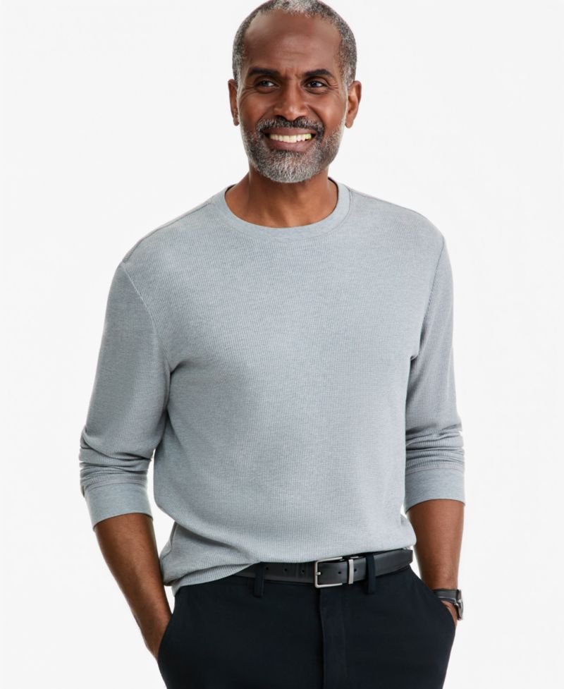 Men's Thermal Long-Sleeve Ribbed Crewneck Sweater