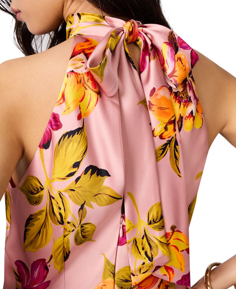 Juniors' Floral-Print Satin Halter Wedding-Guest Dress