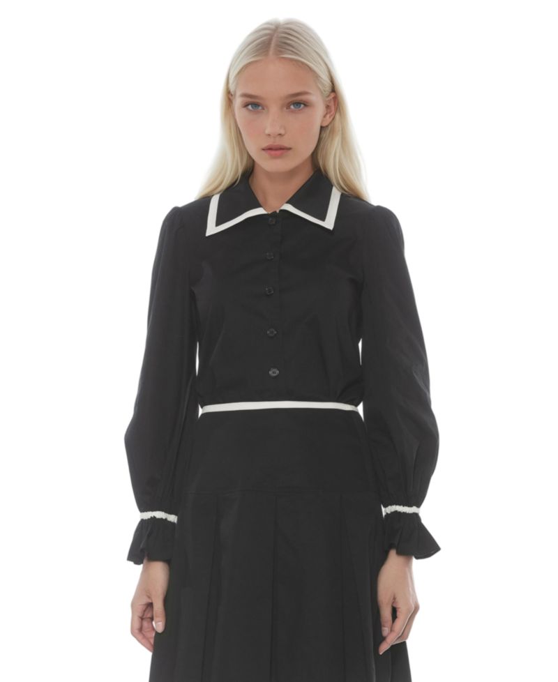 Women's Shannah Long Sleeve Dropped Contrast Collar Blouse