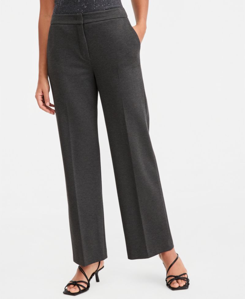 Women's Emmpalace High-Waist Straight Milan-Stitch Stretch Jersey Pants
