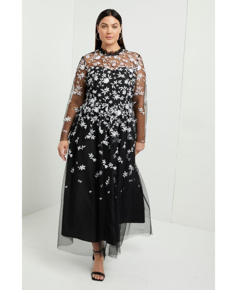 Women's June and Vie Mesh-Overlay Maxi Dress