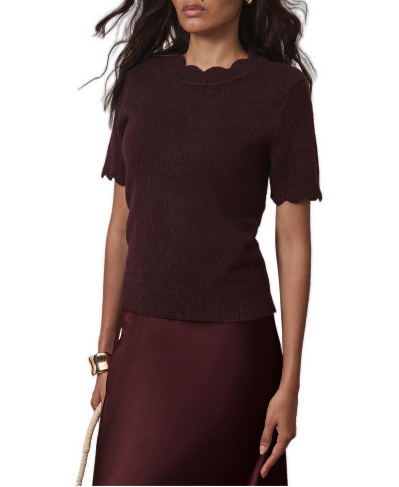 Women's Scallop-Trim Short-Sleeve Knit Top