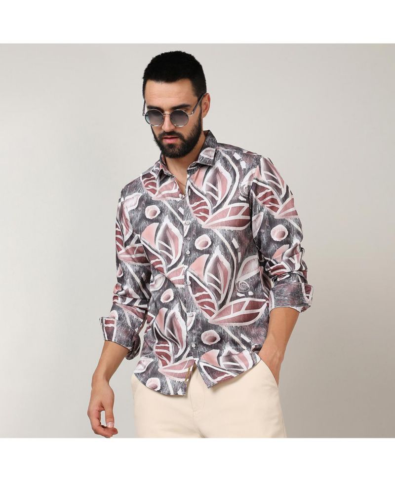 Men's Charcoal Grey & Mocha Brown Marble Foliage Shirt