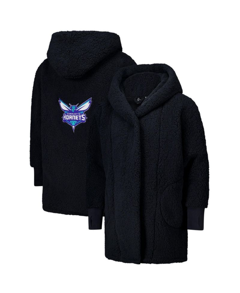 Men's and Women's The Best Lounger In The World Black Charlotte Hornets Oversized Open-Front Hoodie Sweater