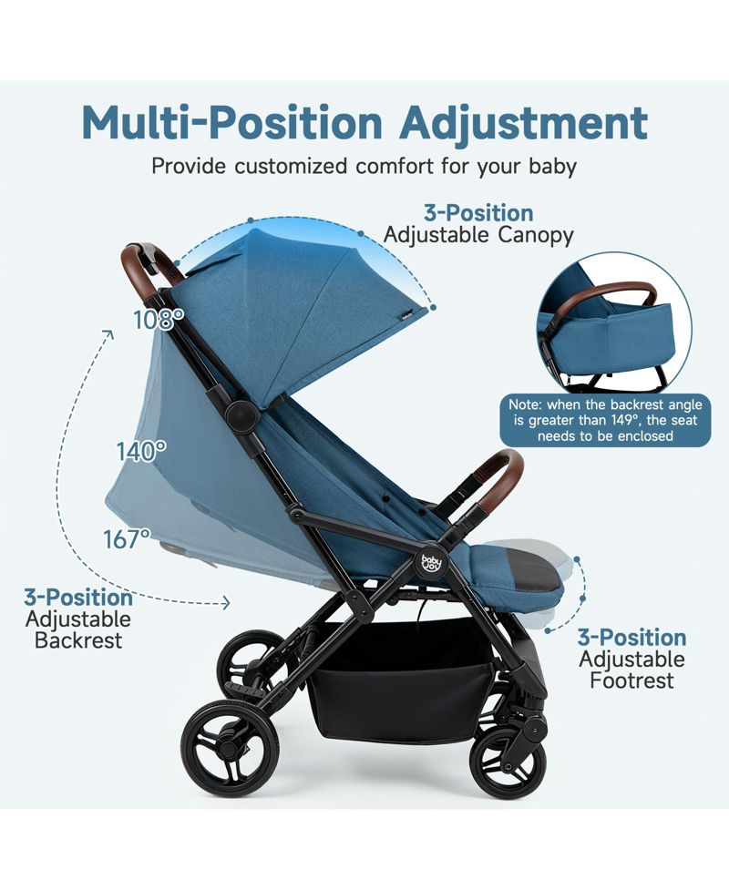 Lightweight Baby Stroller w/One-Hand Folding Adjustable Canopy Backrest Footrest