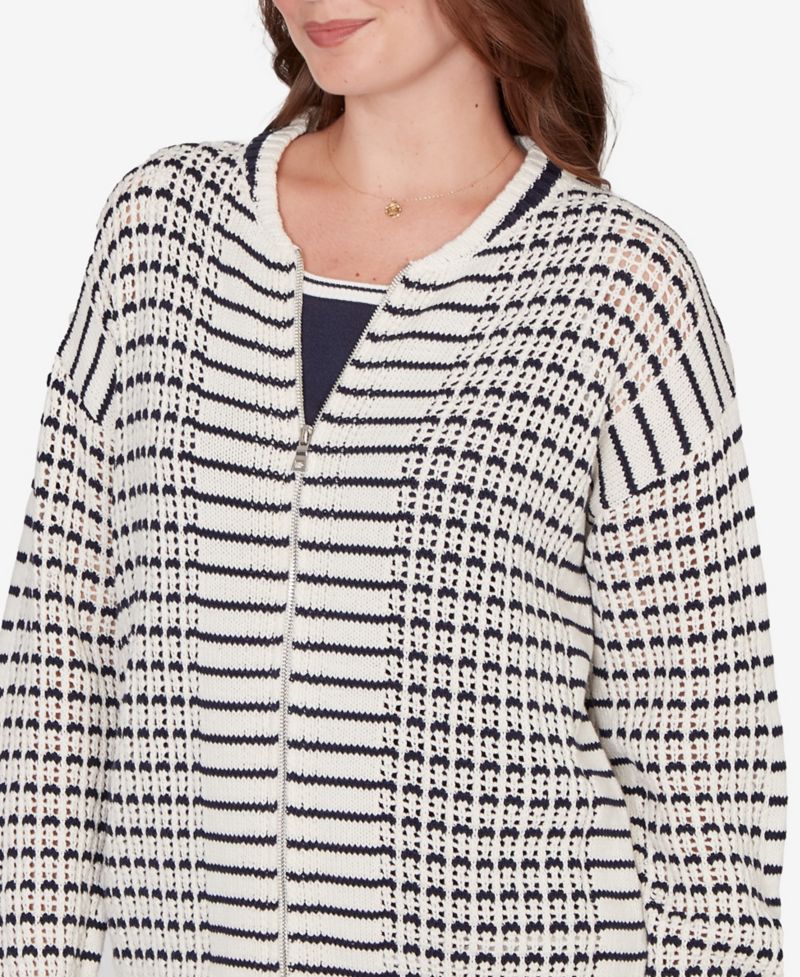 Petite Mesh Stitch Zip Sweater Jacket