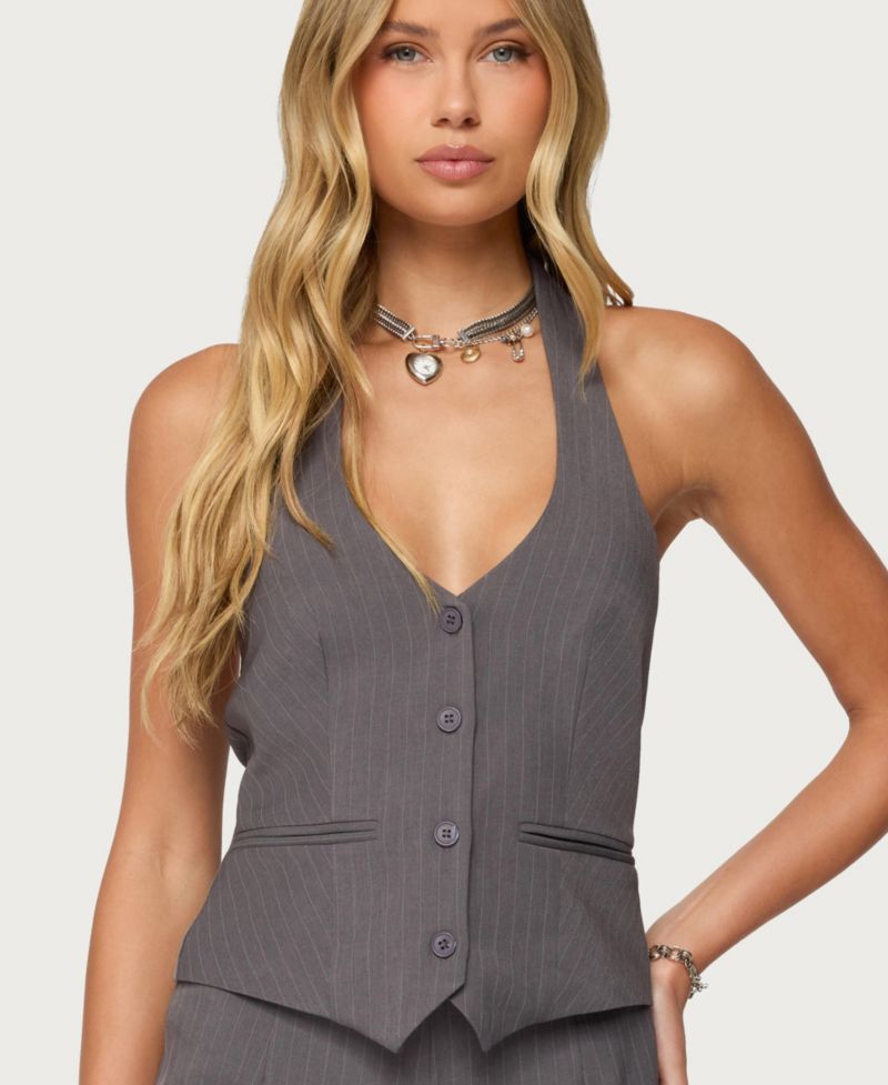 Women's Riya Pinstripe Button Up Halter Top