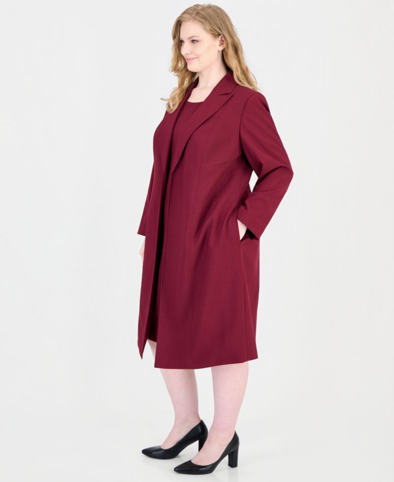 Plus Size Peak Lapel Topper and Basic Sheath Dress, 2-Piece Set