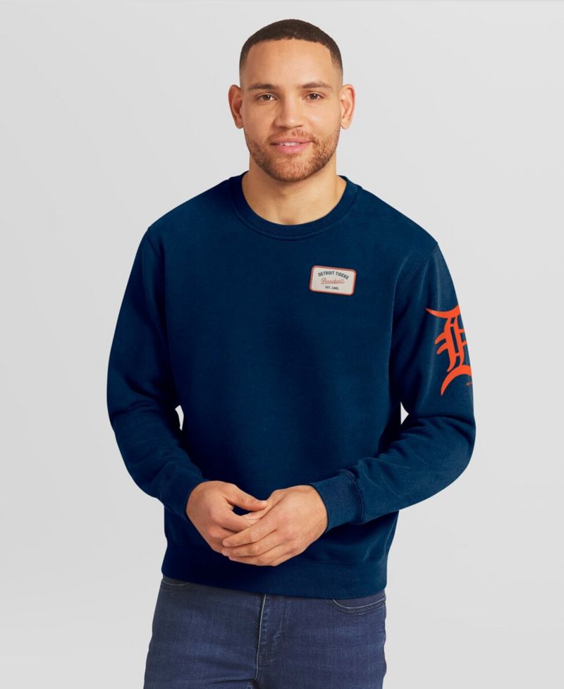 Darius Rucker Collection by Men's Navy Detroit Tigers Washed Crew Neck Pullover Sweatshirt