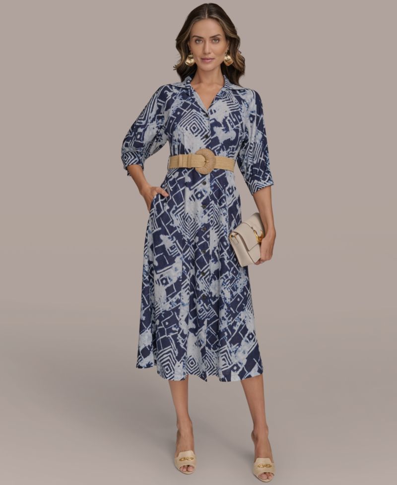 Women's Belted Midi Shirt Dress