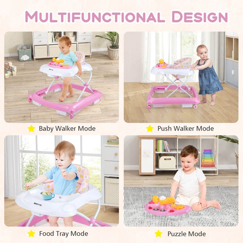 Foldable Baby Walker with 3 Adjustable Heights Comfy Padded Seat